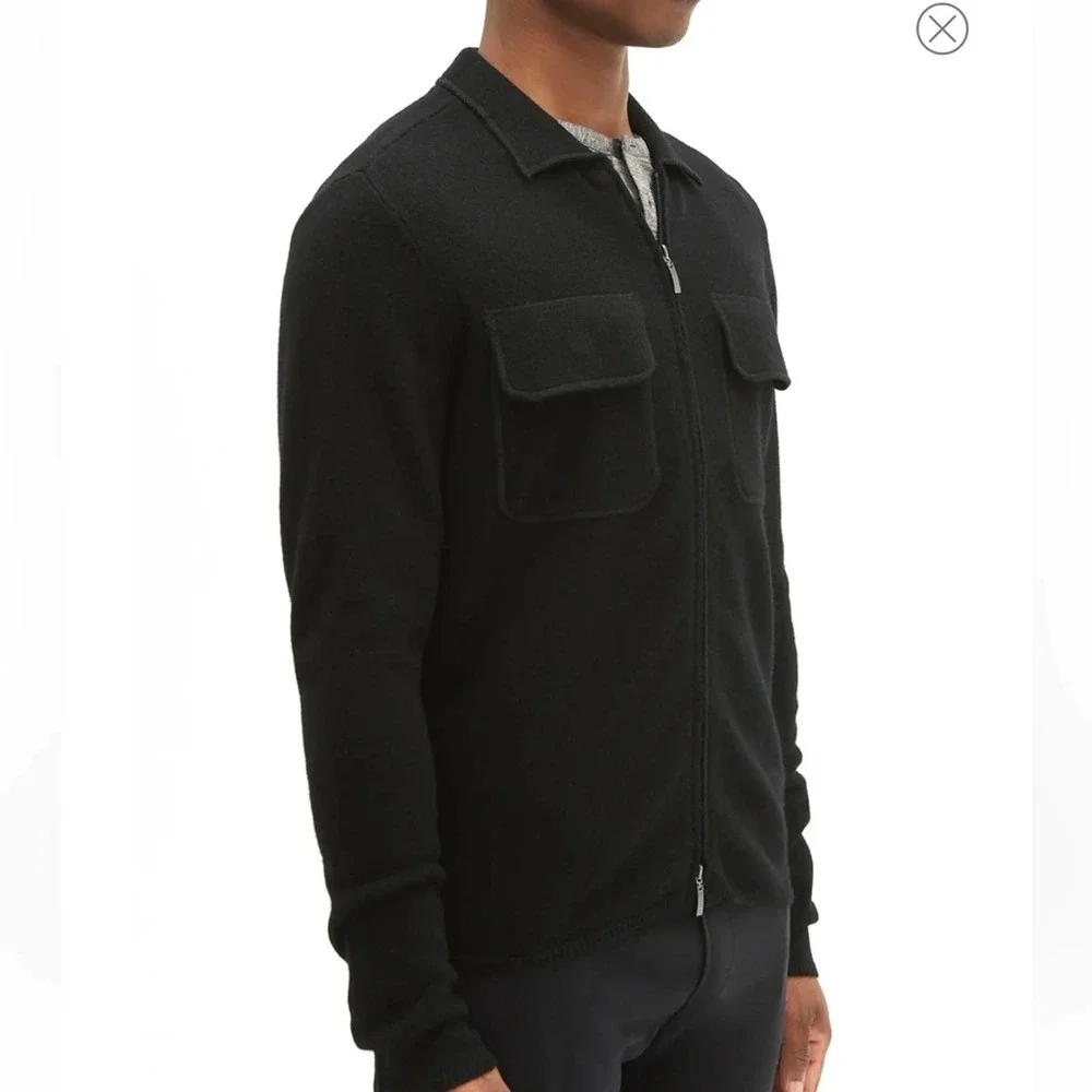 Men's Black Zip-Front Pocket Sweater
